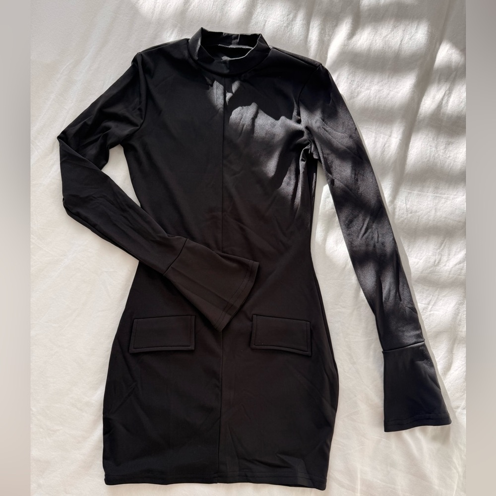 Black long sleeve mock neck bodycon dress